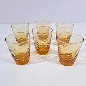 Vintage Libbey Amber Juice Glasses Set Of 6 Wavy Pattern 3.5"